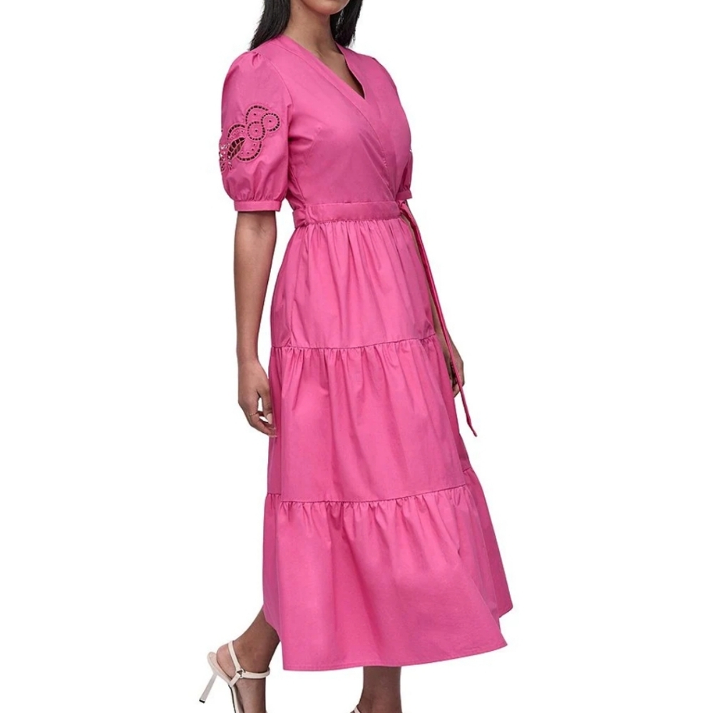 NWT DNKY Dress, Side Pockets, Wrap, Elegant Pink Midi Dress
